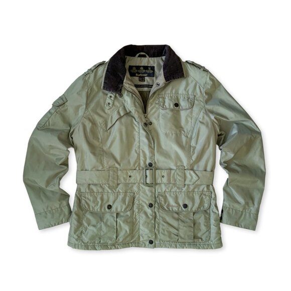 Barbour Amelia Moto Chore Green Khaki Jacket Coat Waterproof Fisherman Old Money - Picture 1 of 16